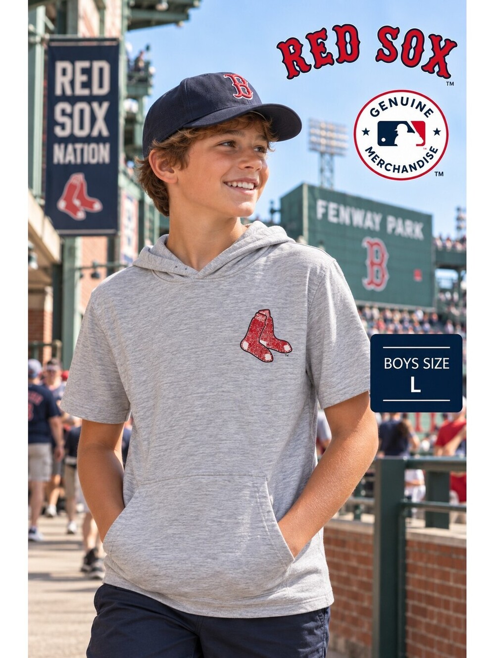 MLB Genuine Merchandise | Boys L Red Sox Hooded Short Sleeve Tee
